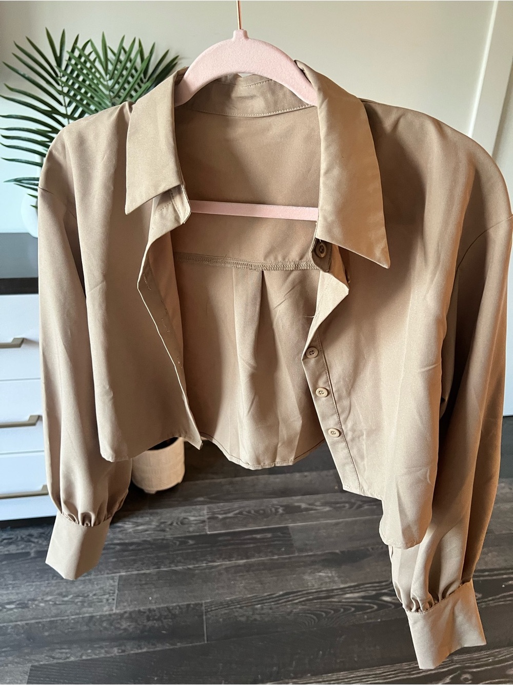 SHEIN Neutral Taupe Cropped Shirt Jacket